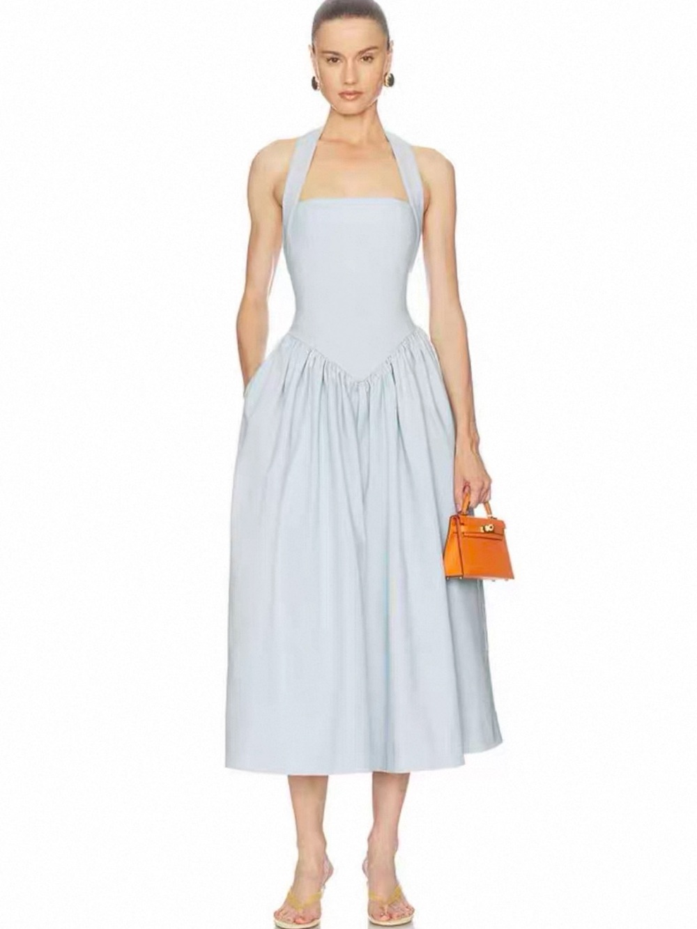 ROBE FAILLE HALTER MIDI DRESS